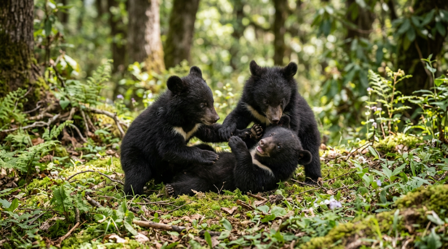 Adorable moonbear cubs playing together
